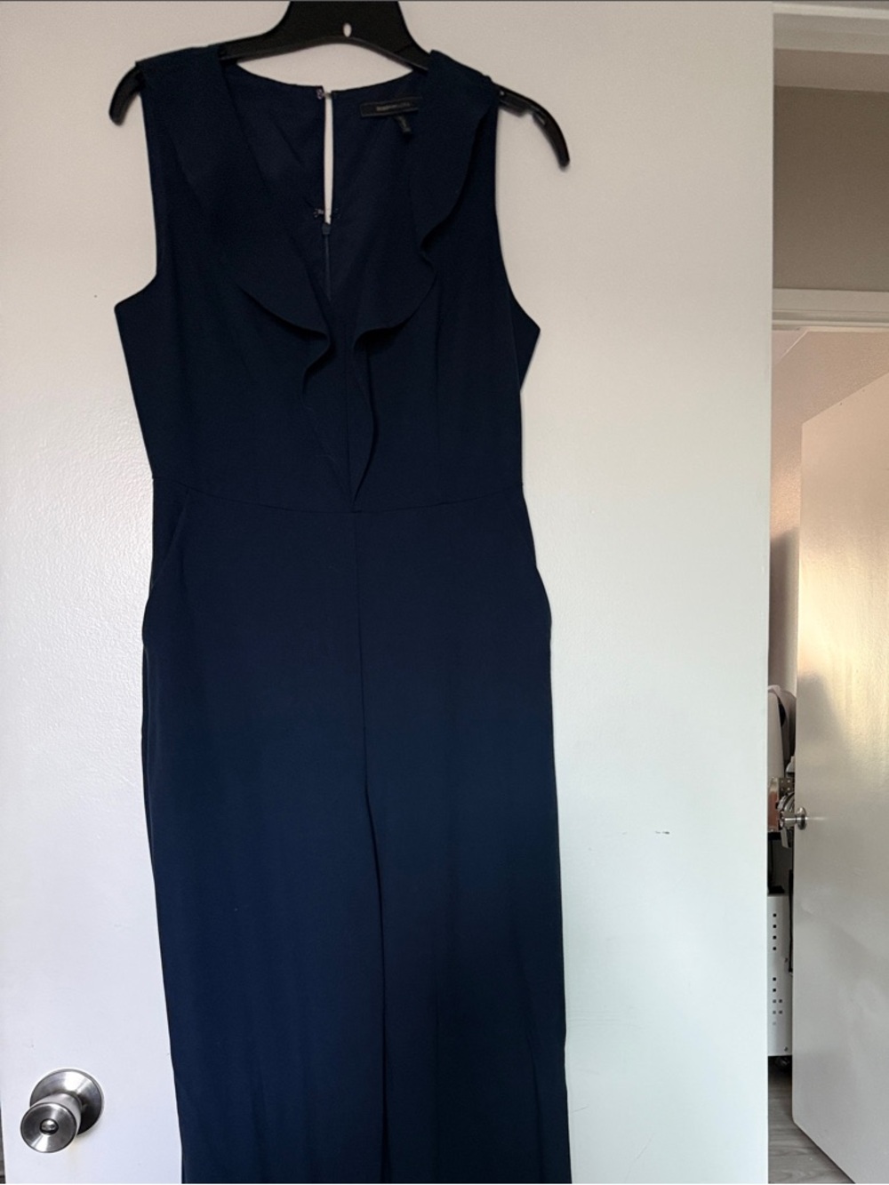 BCBGMaxAzria Navy Sleeveless Ruffled Jumpsuit